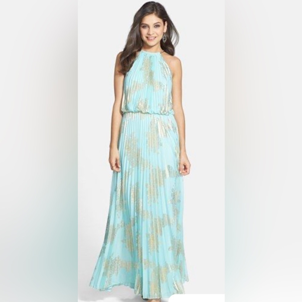 Xscape Green Halter Maxi Dress for Wedding Guest